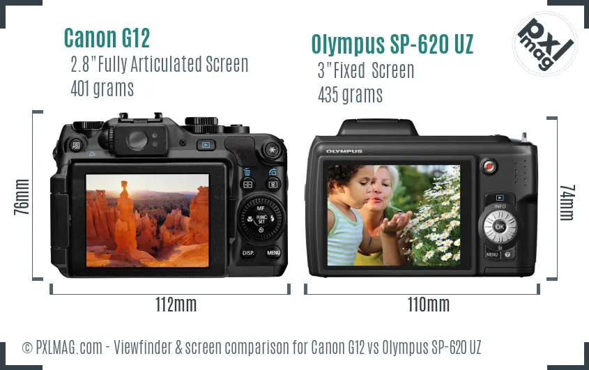Canon G12 vs Olympus SP-620 UZ Screen and Viewfinder comparison Canon G12 vs Olympus SP-620 UZ Screen and Viewfinder comparison