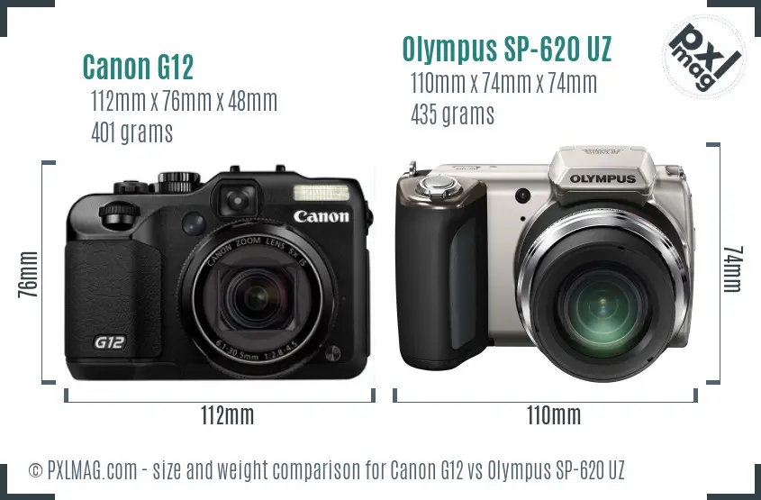 Canon G12 vs Olympus SP-620 UZ size comparison Canon G12 vs Olympus SP-620 UZ size comparison