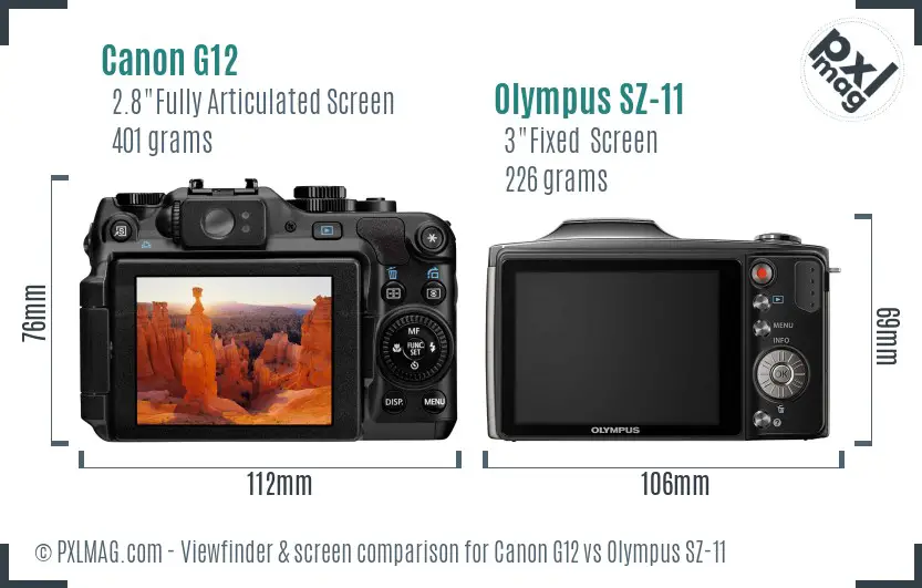 Canon G12 vs Olympus SZ-11 Screen and Viewfinder comparison