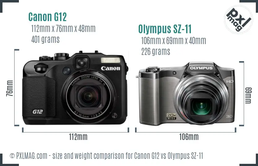 Canon G12 vs Olympus SZ-11 size comparison
