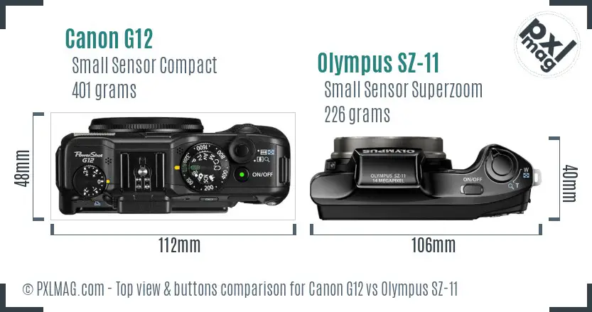 Canon G12 vs Olympus SZ-11 top view buttons comparison