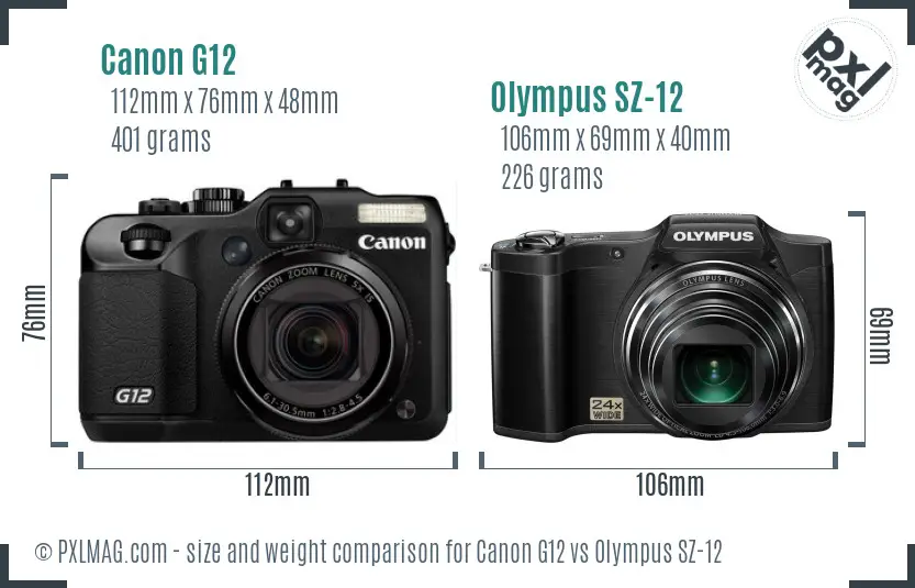 Canon G12 vs Olympus SZ-12 size comparison