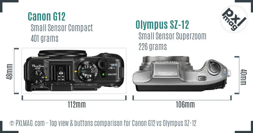 Canon G12 vs Olympus SZ-12 top view buttons comparison