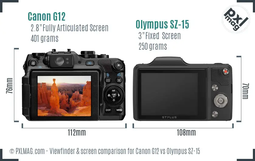 Canon G12 vs Olympus SZ-15 Screen and Viewfinder comparison