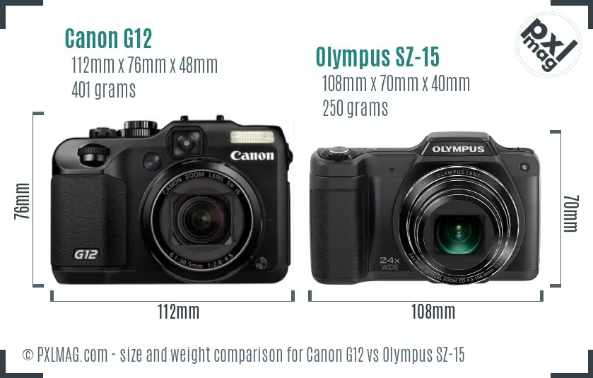 Canon G12 vs Olympus SZ-15 size comparison