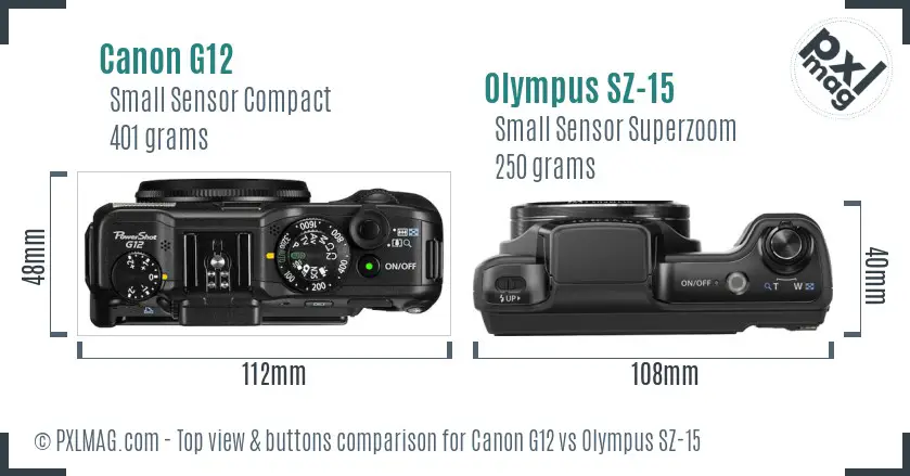 Canon G12 vs Olympus SZ-15 top view buttons comparison
