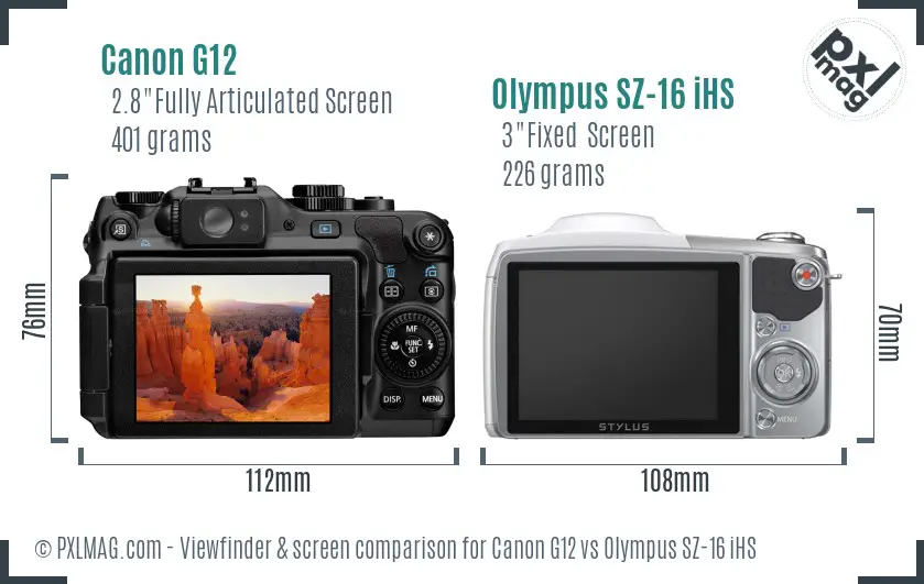 Canon G12 vs Olympus SZ-16 iHS Screen and Viewfinder comparison Canon G12 vs Olympus SZ-16 iHS Screen and Viewfinder comparison