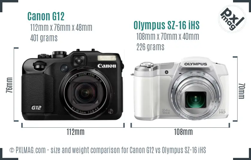 Canon G12 vs Olympus SZ-16 iHS size comparison Canon G12 vs Olympus SZ-16 iHS size comparison