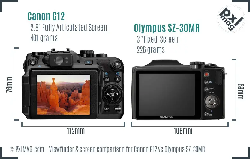 Canon G12 vs Olympus SZ-30MR Screen and Viewfinder comparison Canon G12 vs Olympus SZ-30MR Screen and Viewfinder comparison