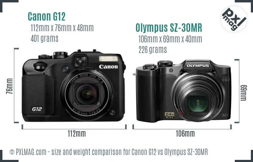 Canon G12 vs Olympus SZ-30MR size comparison Canon G12 vs Olympus SZ-30MR size comparison