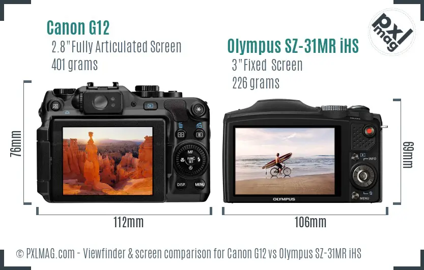 Canon G12 vs Olympus SZ-31MR iHS Screen and Viewfinder comparison Canon G12 vs Olympus SZ-31MR iHS Screen and Viewfinder comparison