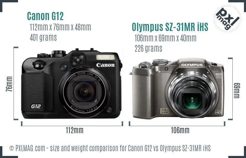 Canon G12 vs Olympus SZ-31MR iHS size comparison Canon G12 vs Olympus SZ-31MR iHS size comparison