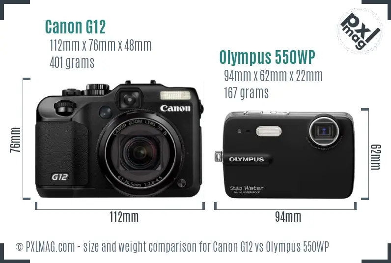 Canon G12 vs Olympus 550WP size comparison