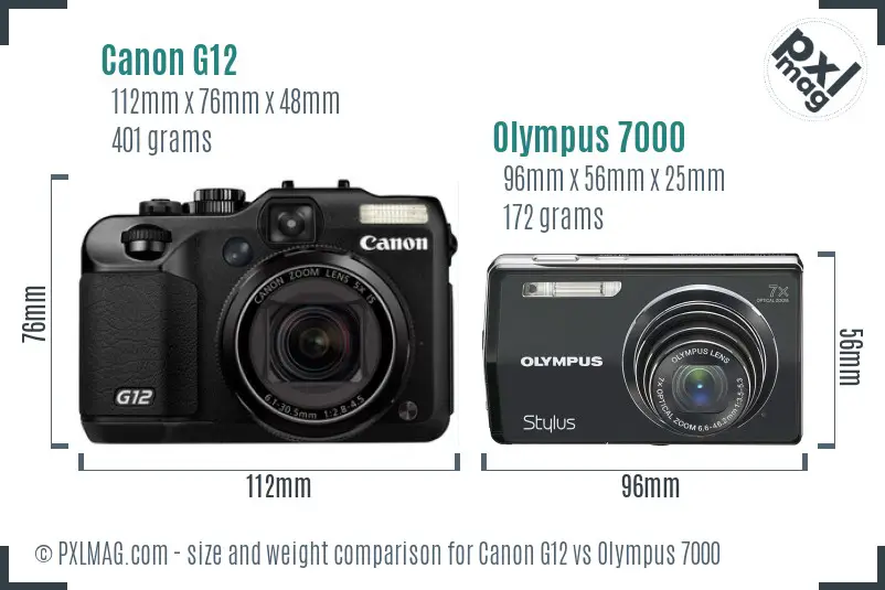 Canon G12 vs Olympus 7000 size comparison