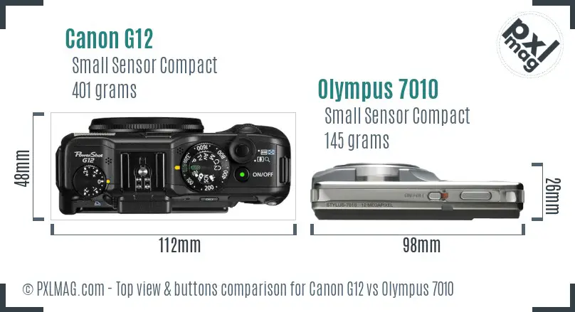 Canon G12 vs Olympus 7010 top view buttons comparison