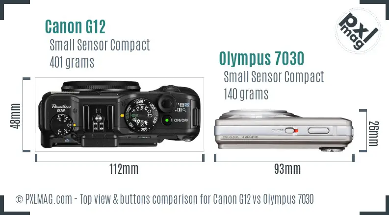 Canon G12 vs Olympus 7030 top view buttons comparison