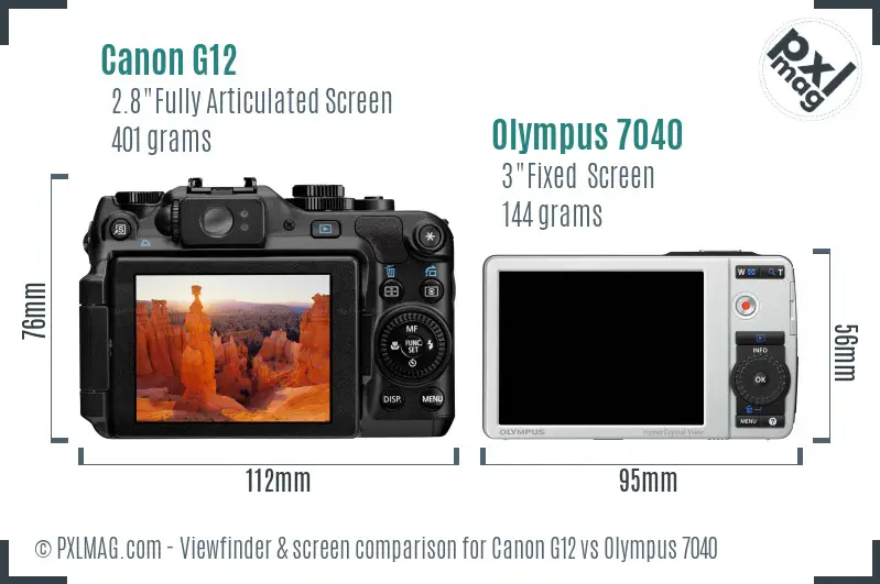 Canon G12 vs Olympus 7040 Screen and Viewfinder comparison