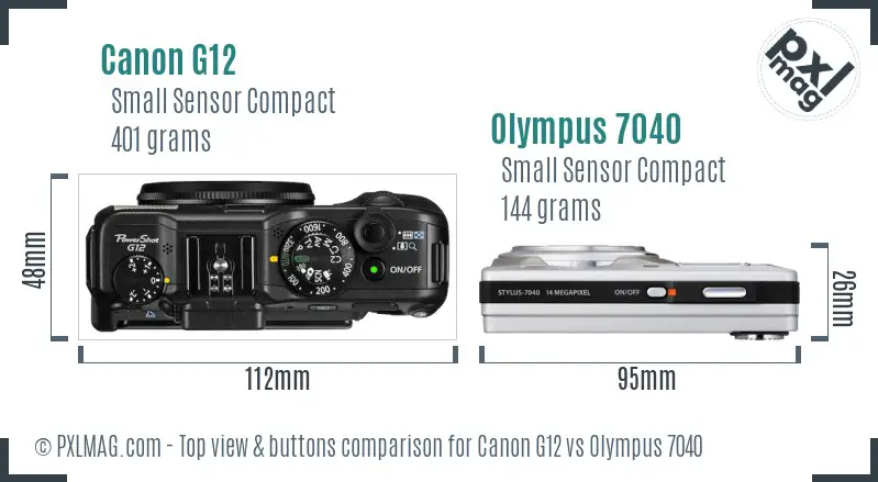 Canon G12 vs Olympus 7040 top view buttons comparison
