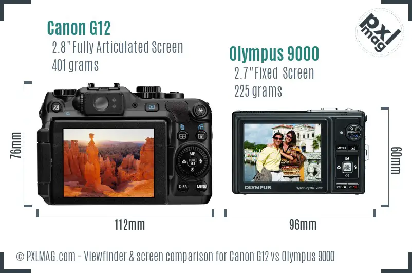 Canon G12 vs Olympus 9000 Screen and Viewfinder comparison