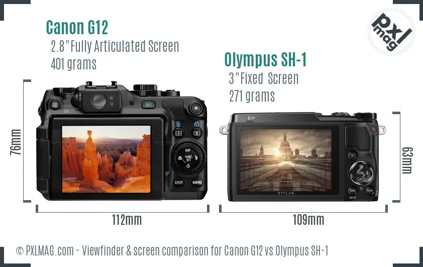Canon G12 vs Olympus SH-1 Screen and Viewfinder comparison