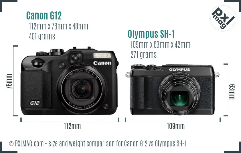 Canon G12 vs Olympus SH-1 size comparison