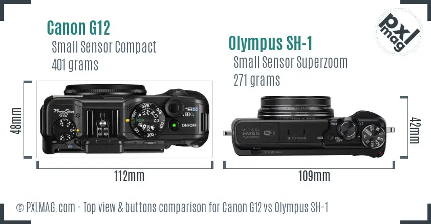 Canon G12 vs Olympus SH-1 top view buttons comparison