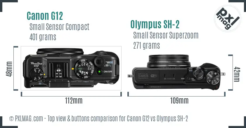 Canon G12 vs Olympus SH-2 top view buttons comparison