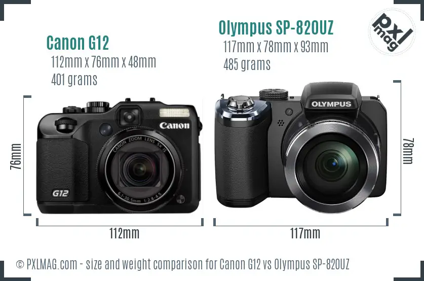 Canon G12 vs Olympus SP-820UZ size comparison