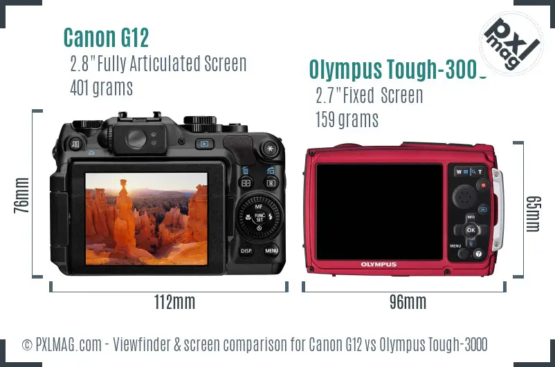 Canon G12 vs Olympus Tough-3000 Screen and Viewfinder comparison