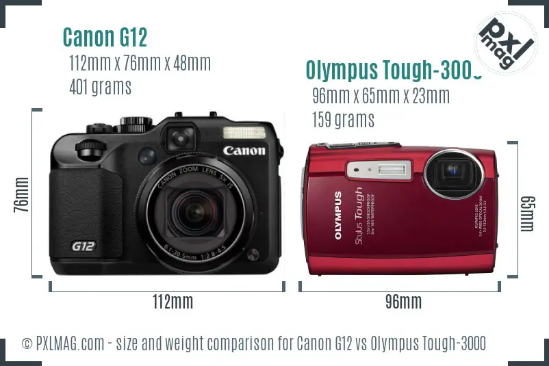 Canon G12 vs Olympus Tough-3000 size comparison