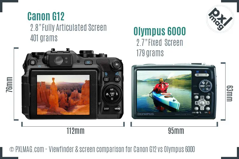 Canon G12 vs Olympus 6000 Screen and Viewfinder comparison