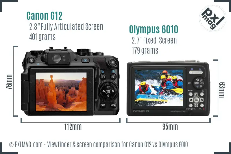 Canon G12 vs Olympus 6010 Screen and Viewfinder comparison Canon G12 vs Olympus 6010 Screen and Viewfinder comparison