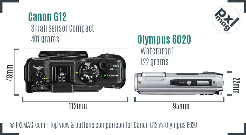 Canon G12 vs Olympus 6020 top view buttons comparison