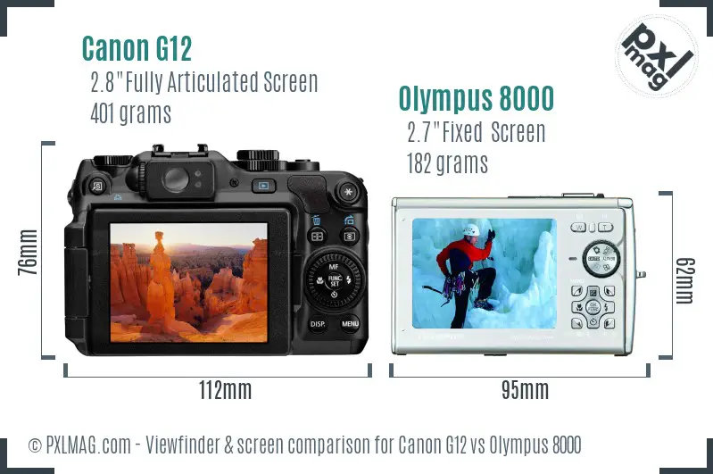 Canon G12 vs Olympus 8000 Screen and Viewfinder comparison