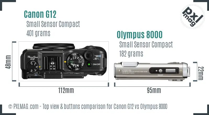 Canon G12 vs Olympus 8000 top view buttons comparison