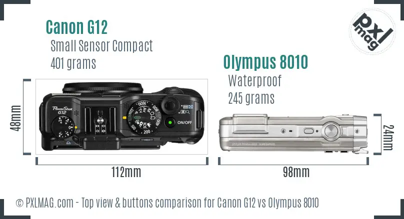 Canon G12 vs Olympus 8010 top view buttons comparison
