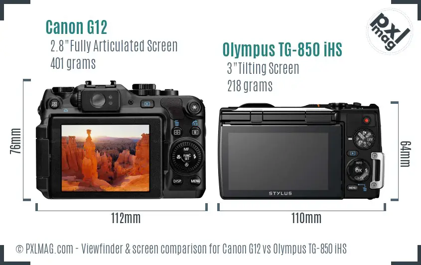 Canon G12 vs Olympus TG-850 iHS Screen and Viewfinder comparison Canon G12 vs Olympus TG-850 iHS Screen and Viewfinder comparison