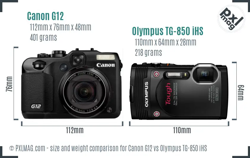 Canon G12 vs Olympus TG-850 iHS size comparison Canon G12 vs Olympus TG-850 iHS size comparison