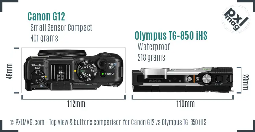 Canon G12 vs Olympus TG-850 iHS top view buttons comparison Canon G12 vs Olympus TG-850 iHS top view buttons comparison