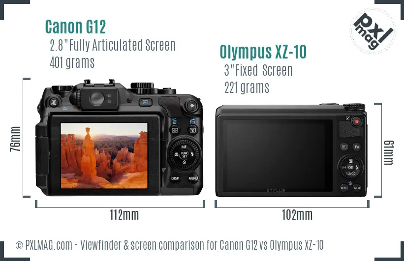 Canon G12 vs Olympus XZ-10 Screen and Viewfinder comparison