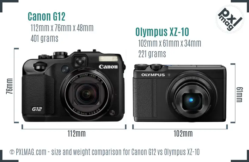 Canon G12 vs Olympus XZ-10 size comparison
