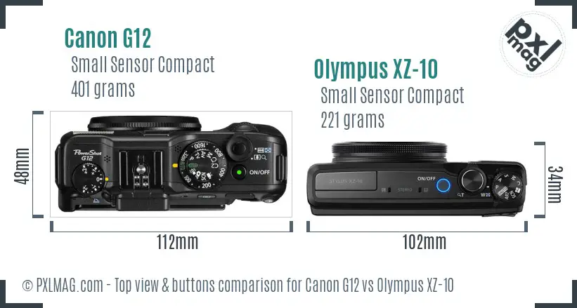 Canon G12 vs Olympus XZ-10 top view buttons comparison