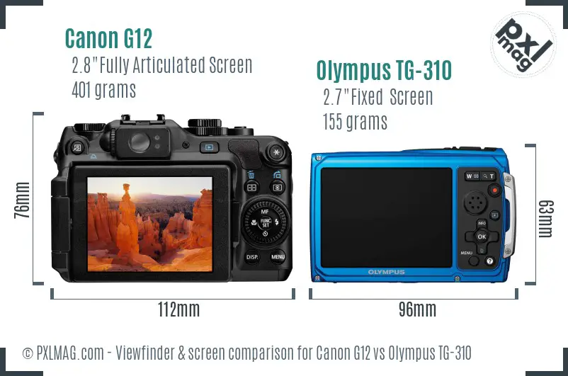 Canon G12 vs Olympus TG-310 Screen and Viewfinder comparison