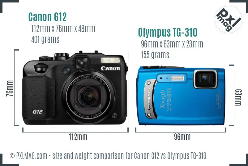 Canon G12 vs Olympus TG-310 size comparison