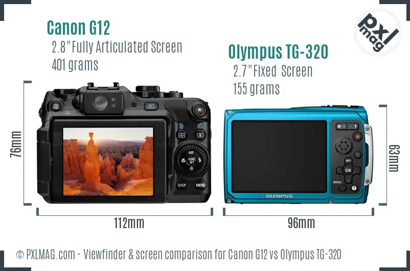 Canon G12 vs Olympus TG-320 Screen and Viewfinder comparison