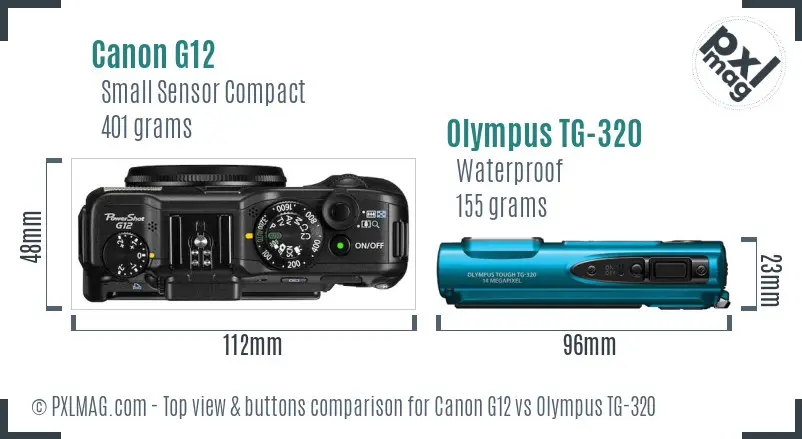 Canon G12 vs Olympus TG-320 top view buttons comparison