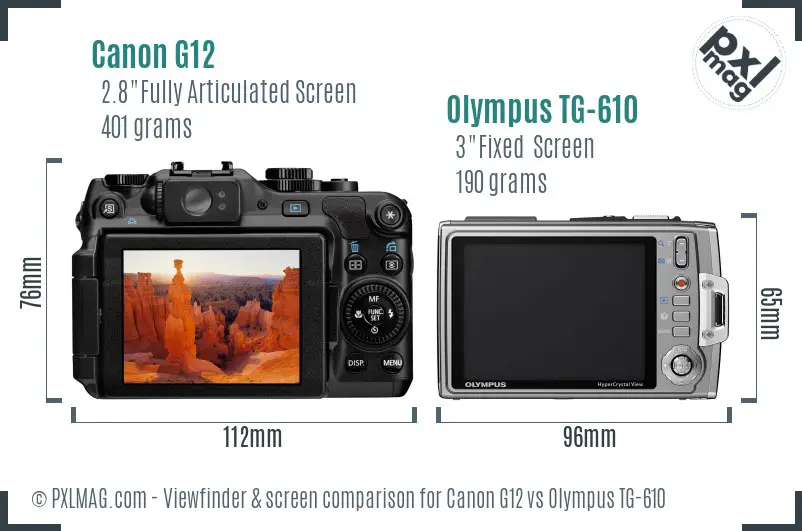 Canon G12 vs Olympus TG-610 Screen and Viewfinder comparison