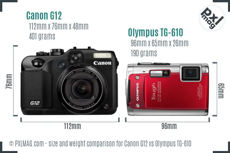 Canon G12 vs Olympus TG-610 size comparison