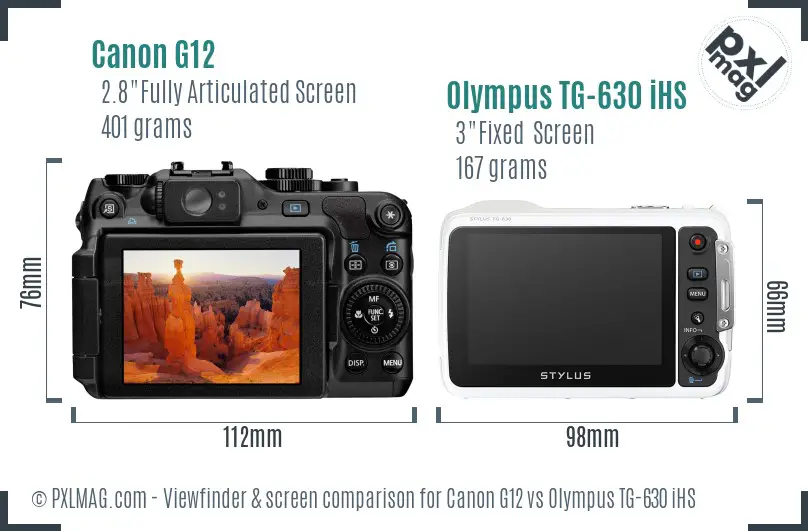 Canon G12 vs Olympus TG-630 iHS Screen and Viewfinder comparison