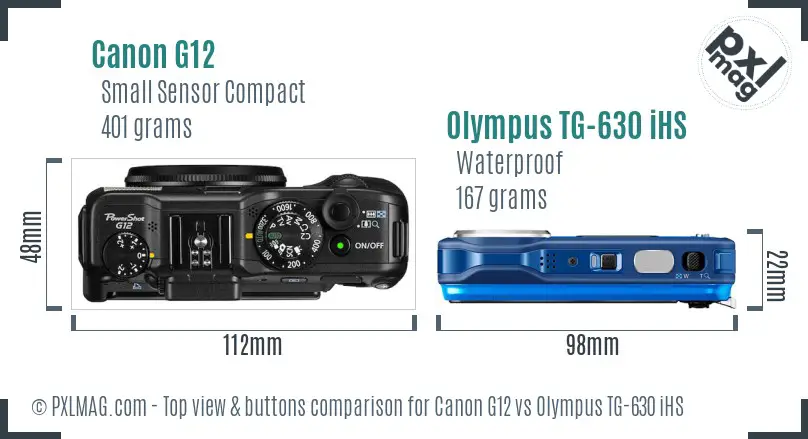 Canon G12 vs Olympus TG-630 iHS top view buttons comparison